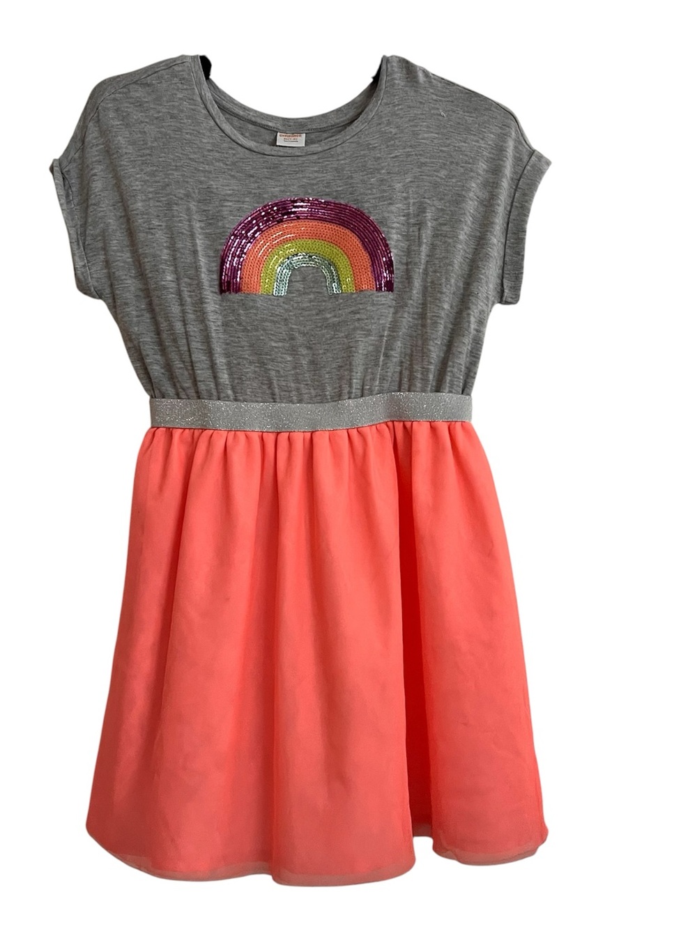 Gymboree Gray Top with Coral Skirt Rainbow Sequin Dress